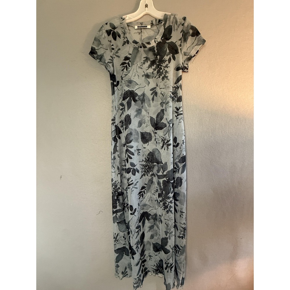 Brentwood Dress Womens‎ Small Gray Floral Mesh Sheer Maxi T Shirt Casual